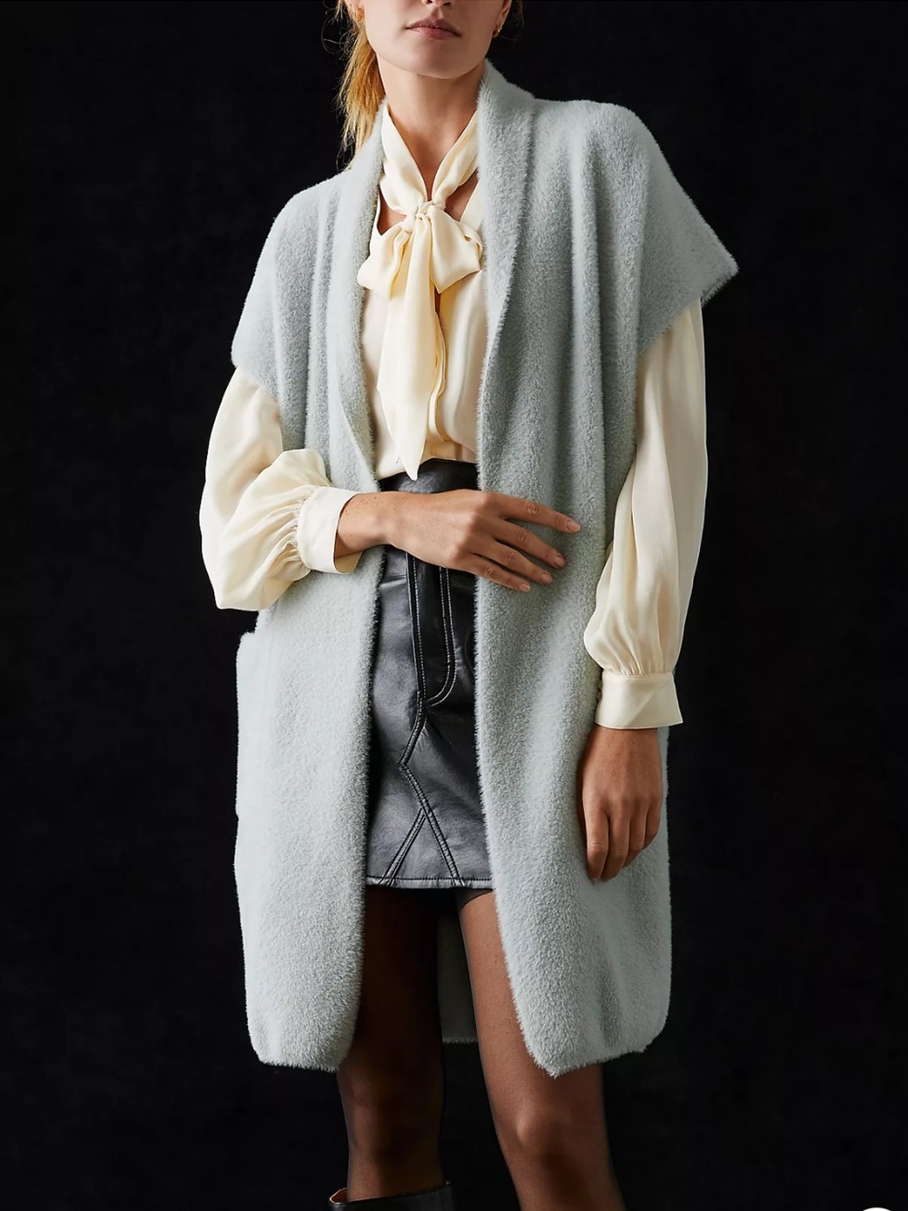 NVLT Sleeveless Eyelash Coatigan Vest in Pale Blue Size XS